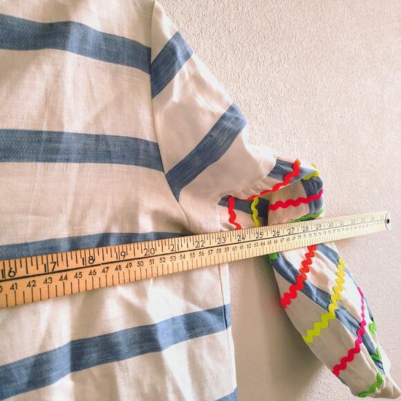 Vilagallo Size 44 Blue White Stripe Neon Wavy Color Sleeves Shirt Top Blouse - Picture 6 of 9